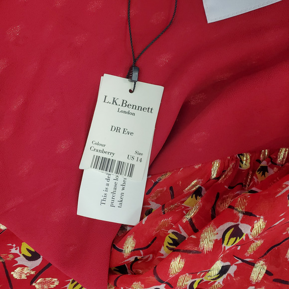 NEW L.K. BENNETT WOMEN’S SIZE 14 EVE CRANBERRY SHORT SLEEVE SILK DRESS - Picture 11 of 11
